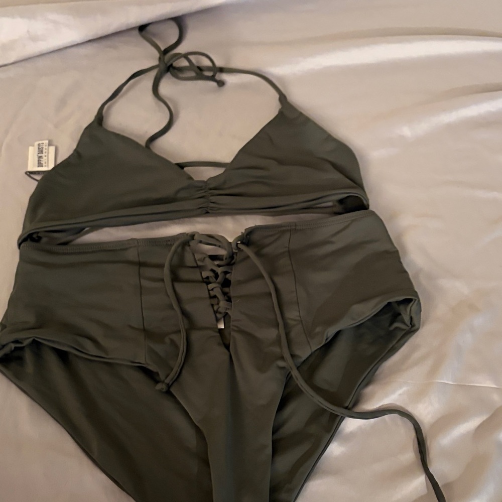 Dippin' Daisy's Olive Lace-Up High-Waist Bikini Set